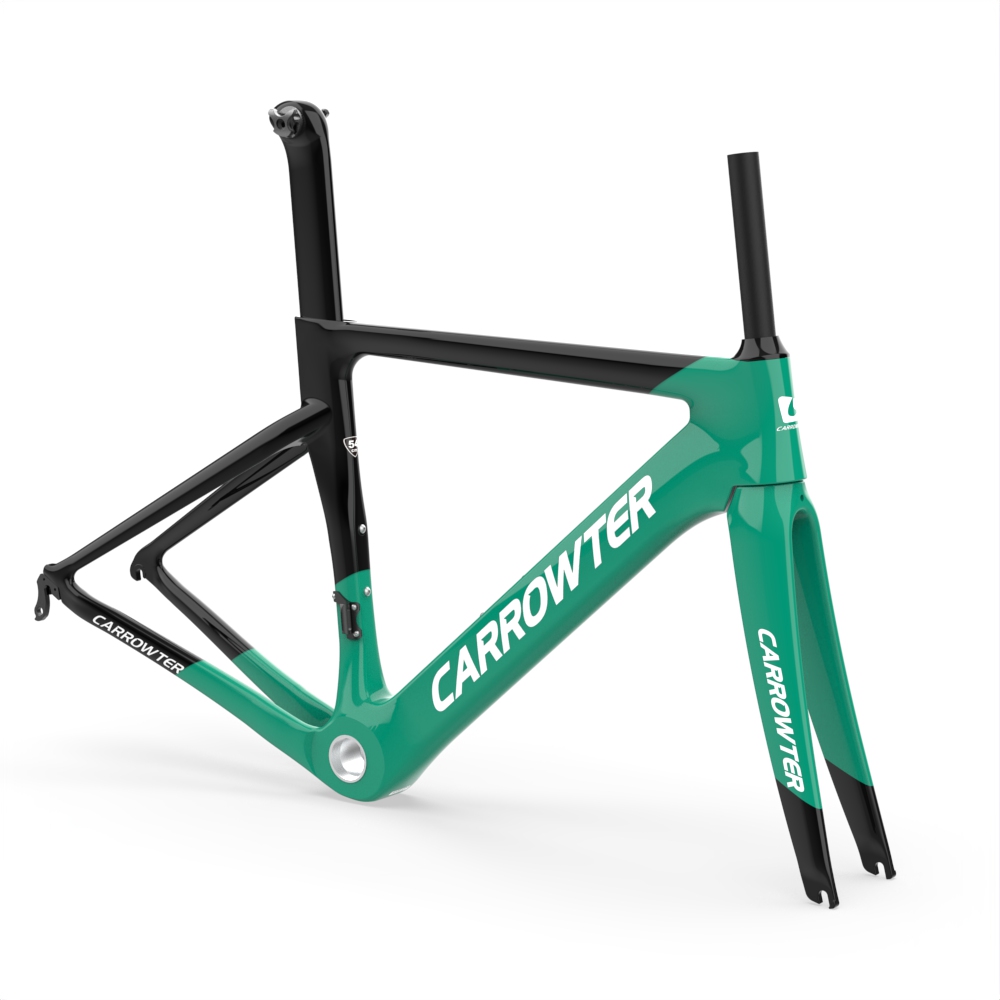 Carrowter 탄소 섬유 도로 자전거 프레임 녹색 디스크/림 자전거 프레임 + 포크 + 시트 포스트 + 클램프 + 헤드셋 20 색